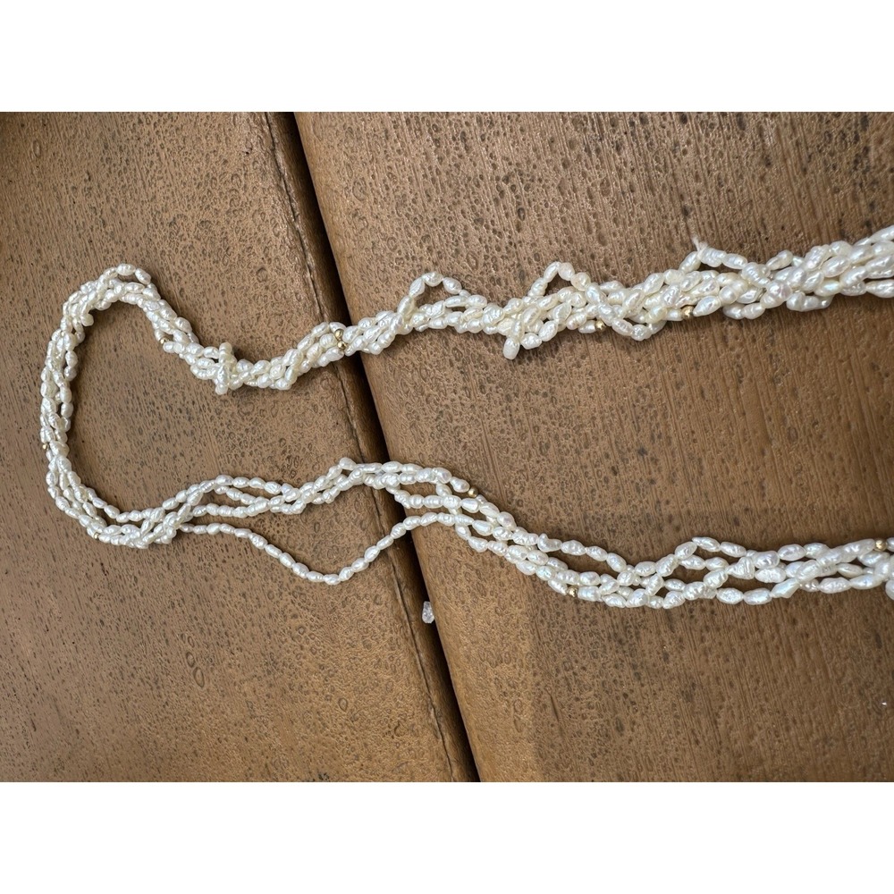 Vintage Fresh Water Rice Seed Pearls Multi-strand Necklace Infinity No Clasp - Picture 3 of 3